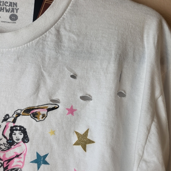 NWT American Highway Cowgirl Graphic Distressed Cropped Long Sleeve Cotton Tee - Picture 6 of 7